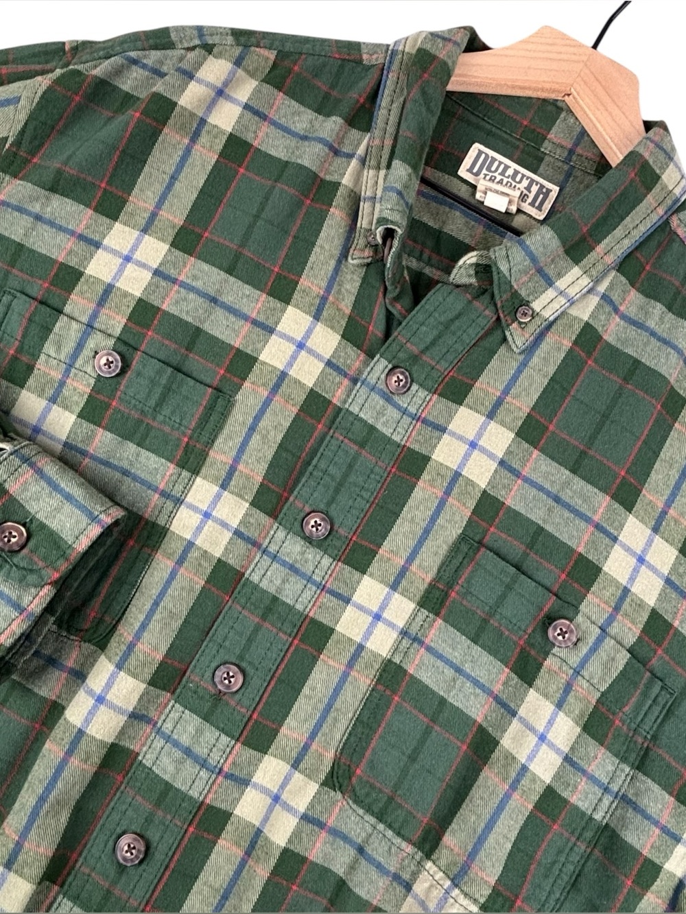 Duluth Trading Shirt Men XLT Tall Free Swingin' Flannel Relaxed Fit Green Plaid